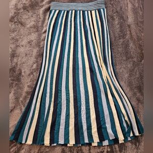Express Teal and Cream Striped A-Line Skirt
